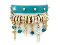 Turquoise/Gold Cross Charm Wrap Bracelet