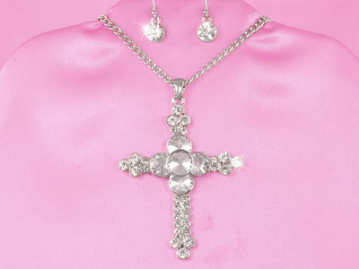 Crystal 3 1/4" Cross Necklace Set.