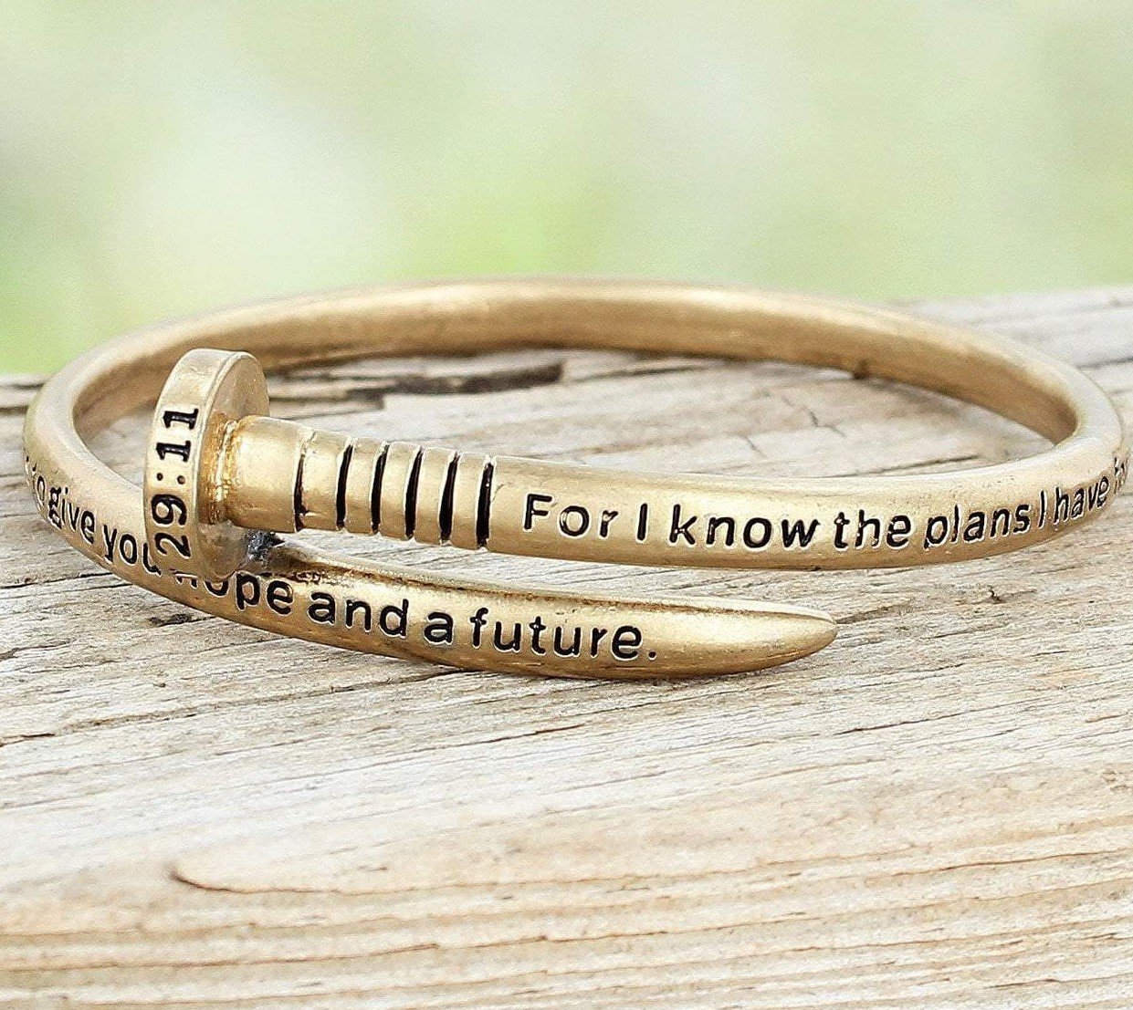 Worn Goldtone Nail Bangle Bracelet