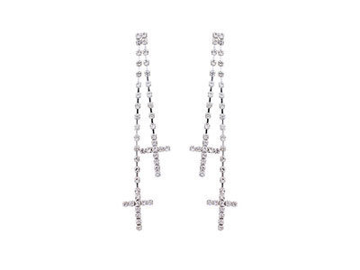 Long Crystal Cross Earrings