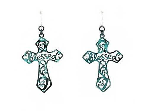 Turquoise "Blessed" Cross Earrings