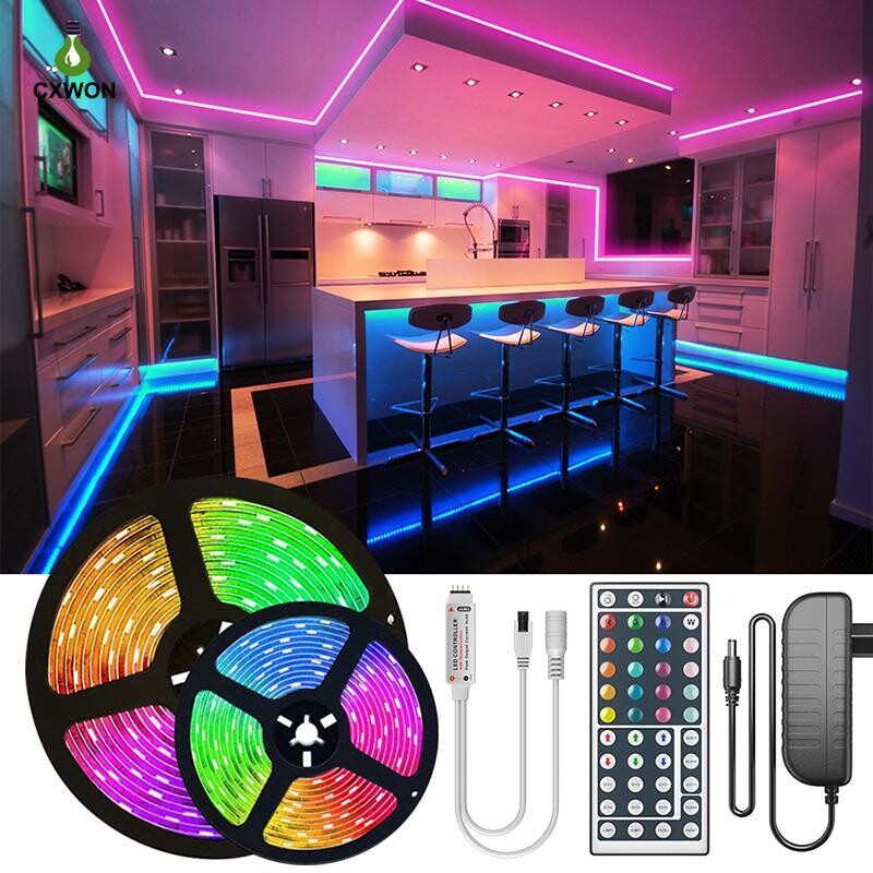 LED Strips 16.4FT 32.8FT 49FT 65FT RGB Strip Light DC12V 5050SMD Led lights with Adapter and 44keys IR Controller