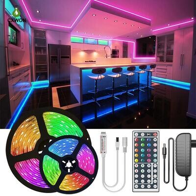 LED Strips 16.4FT 32.8FT 49FT 65FT RGB Strip Light DC12V 5050SMD Led lights with Adapter and 44keys IR Controller