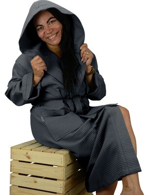 AR028 ARTG Waffle Hooded Bathrobe - Black