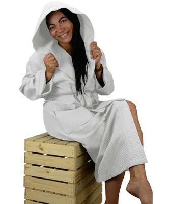 AR028 ARTG Waffle Hooded Bathrobe - White