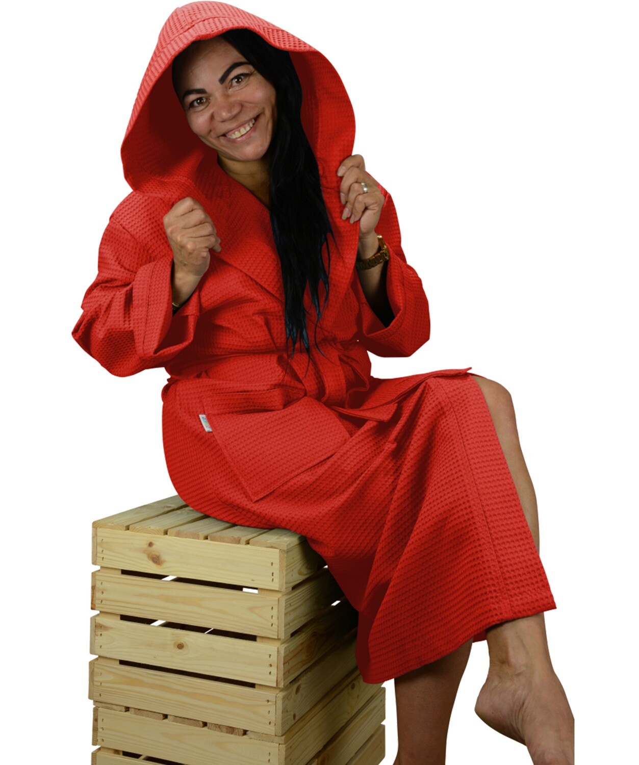 AR028 ARTG Waffle Hooded Bathrobe - Red
