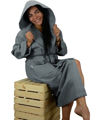 AR028 ARTG Waffle Hooded Bathrobe - Graphite