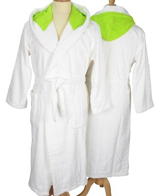 AR026 Hooded Bathrobe - White/Lime Green
