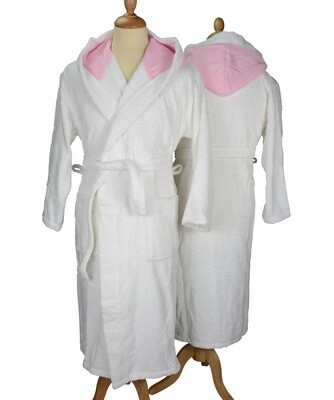 AR026 Hooded Bathrobe - White/Light Pink