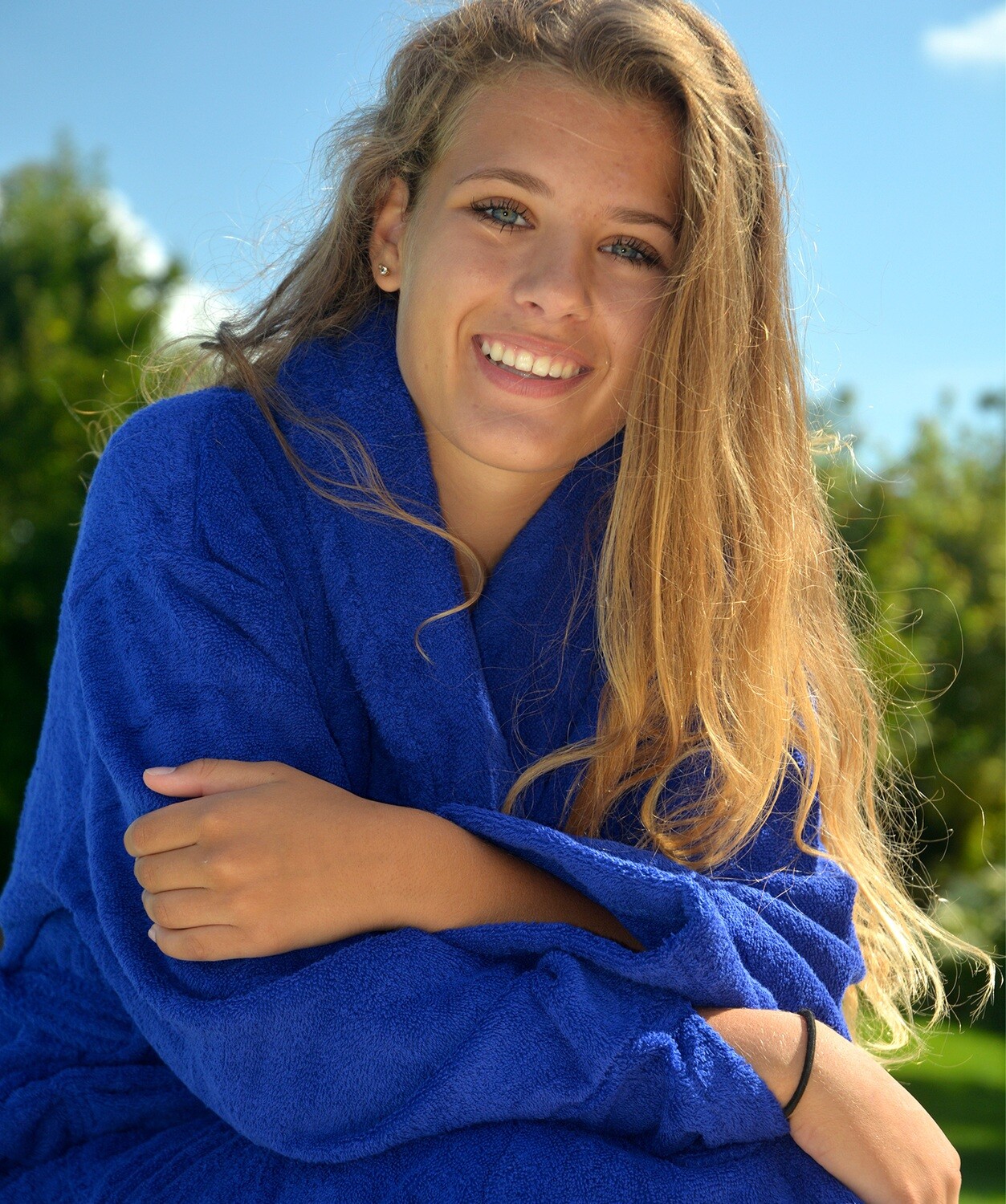 AR025 Bathrobe with Shawl Collar - True Blue