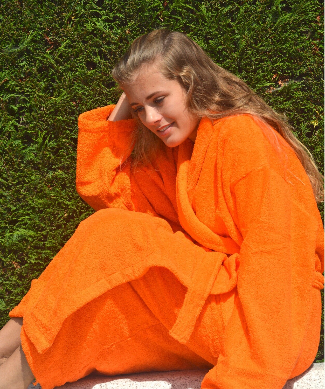 AR025 Bathrobe with Shawl Collar - Bright Orange