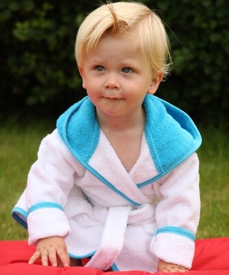 AR022 Babiezz Baby Badjas met Capuchon - Wit met Blauw - White/Aqua Blue