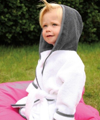 AR022 Babiezz Baby Badjas met Capuchon - Wit/Antracietgrijs - White/Anthracite Grey