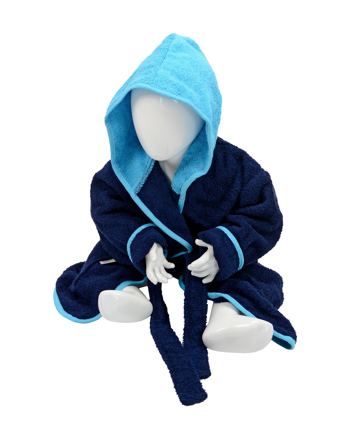 AR022 Babiezz Baby Badjas met Capuchon - Donkerblauw/Helder Blauw - French Navy/Aqua Blue