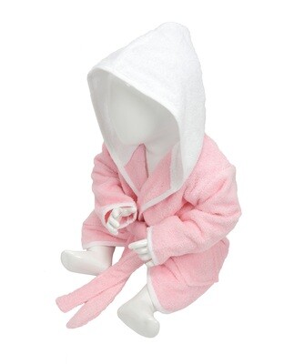 AR022 Babiezz Baby Badjas met Capuchon - Lichtrose/Wit - Light Pink/White