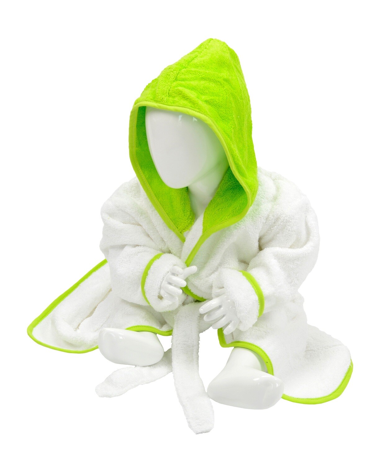 AR022 Babiezz Baby Badjas met Capuchon - Wit/Helder Groen - White/Lime Green
