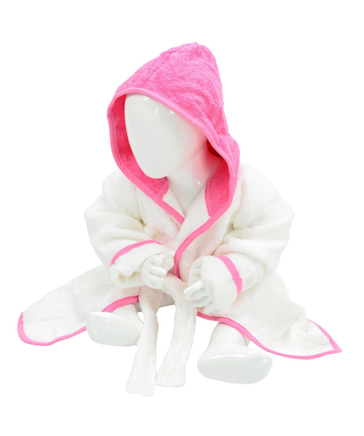 AR022 Babiezz Baby Badjas met Capuchon - Wit/Rose - White/Pink