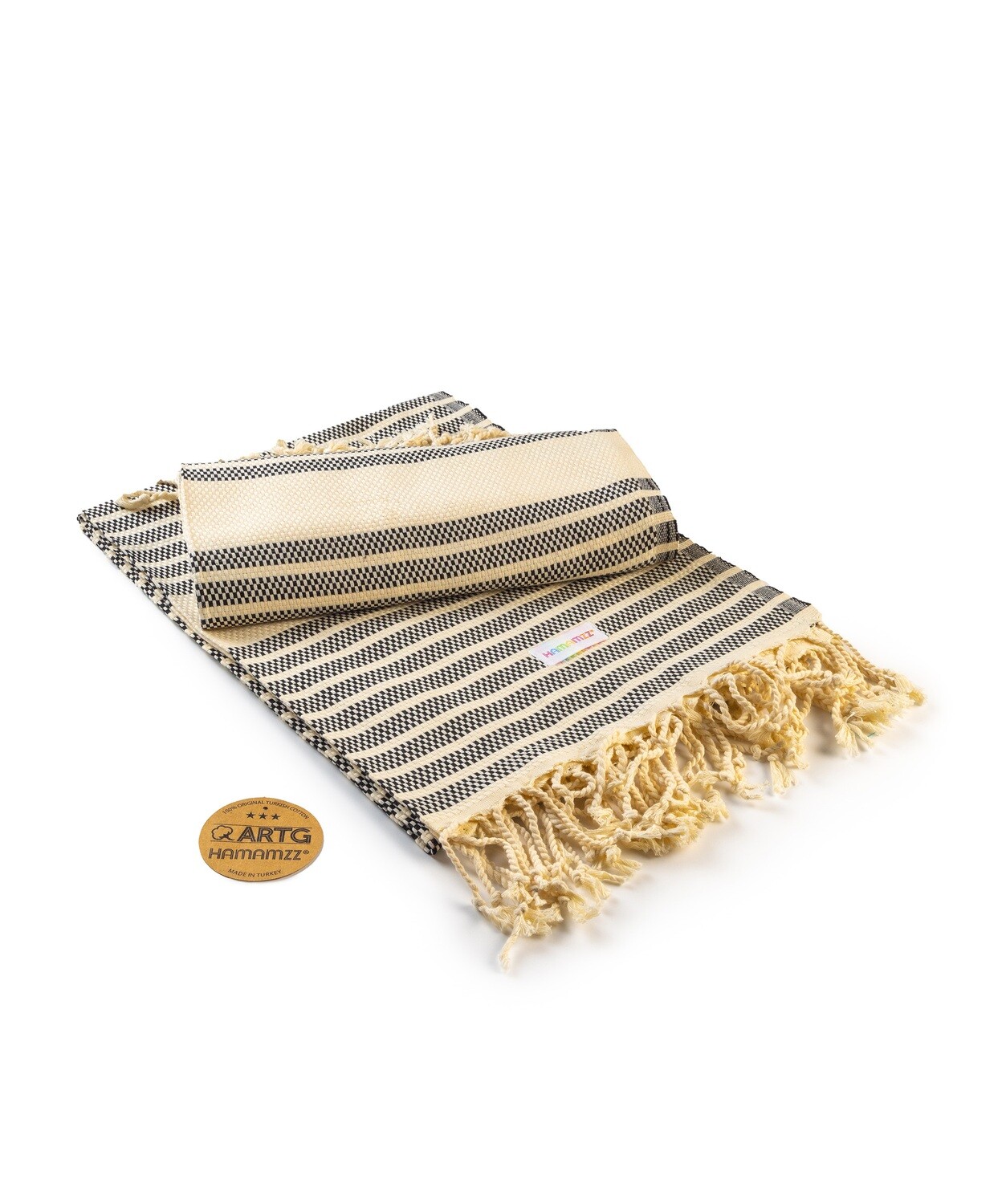 AR055 Hamamzz handdoek - Zwart met Creme - Black/Ivory