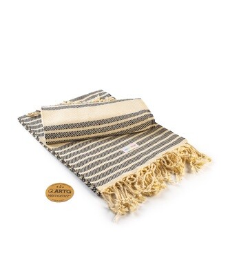 AR055 Hamamzz handdoek - Zwart met Creme - Black/Ivory