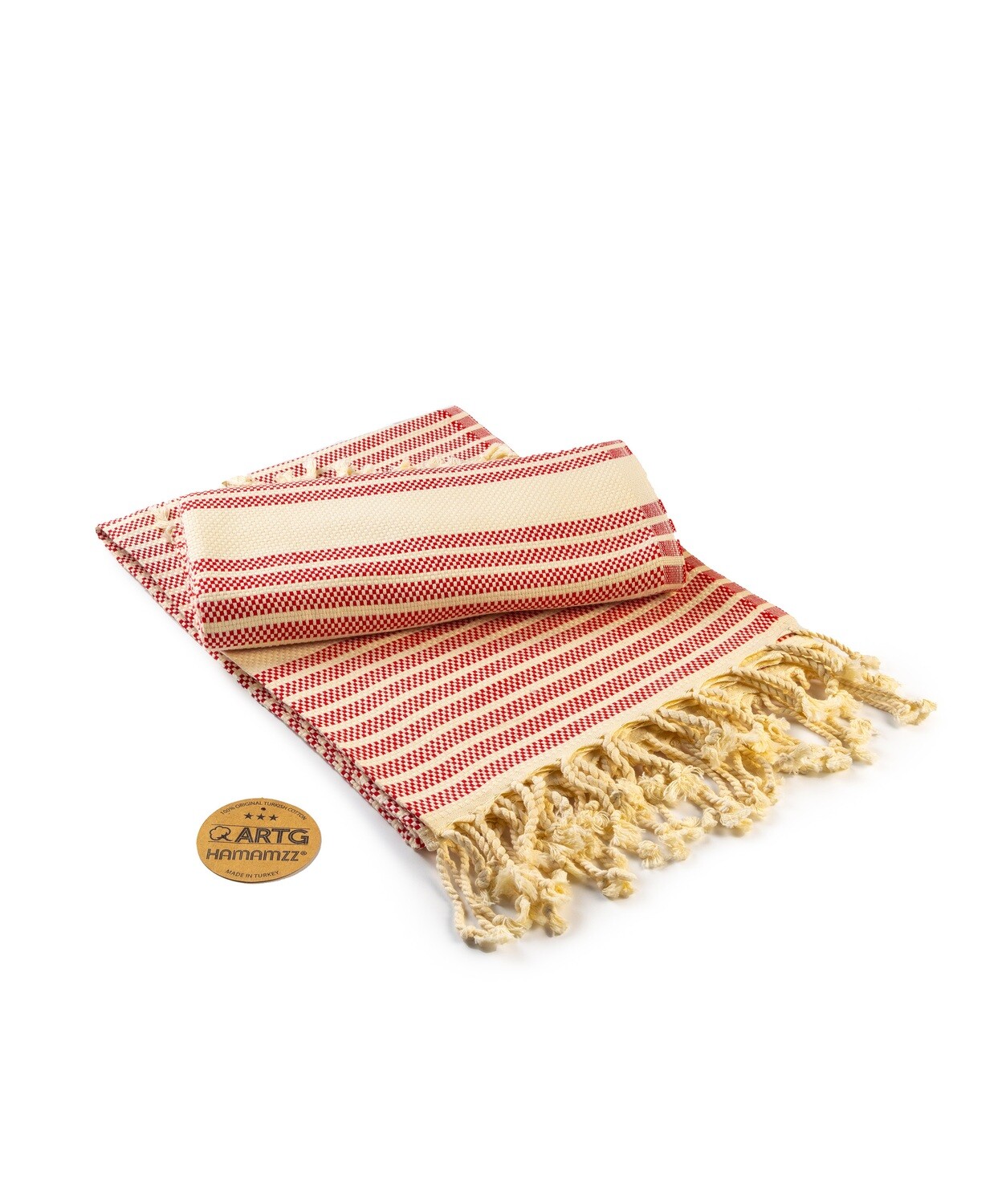 AR055 Hamamzz handdoek - Rood met Creme - Classic Red/Ivory