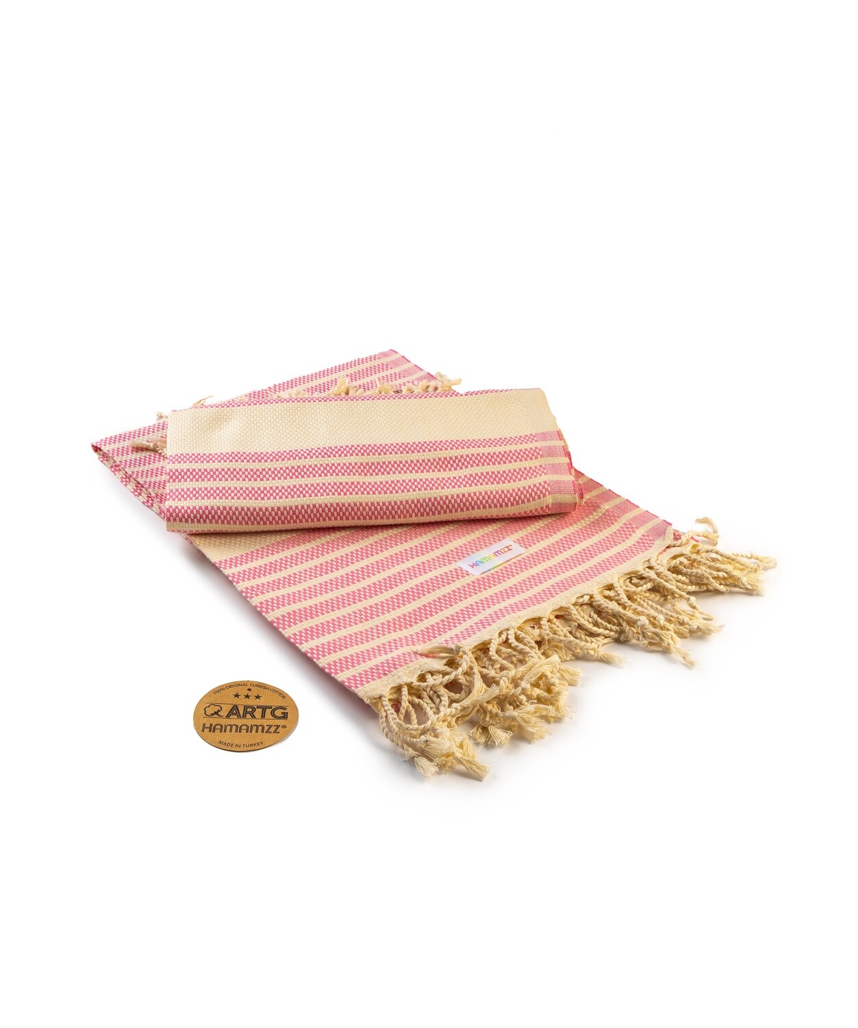 AR055 Hamamzz handdoek - Rose met Creme - Pink/Ivory