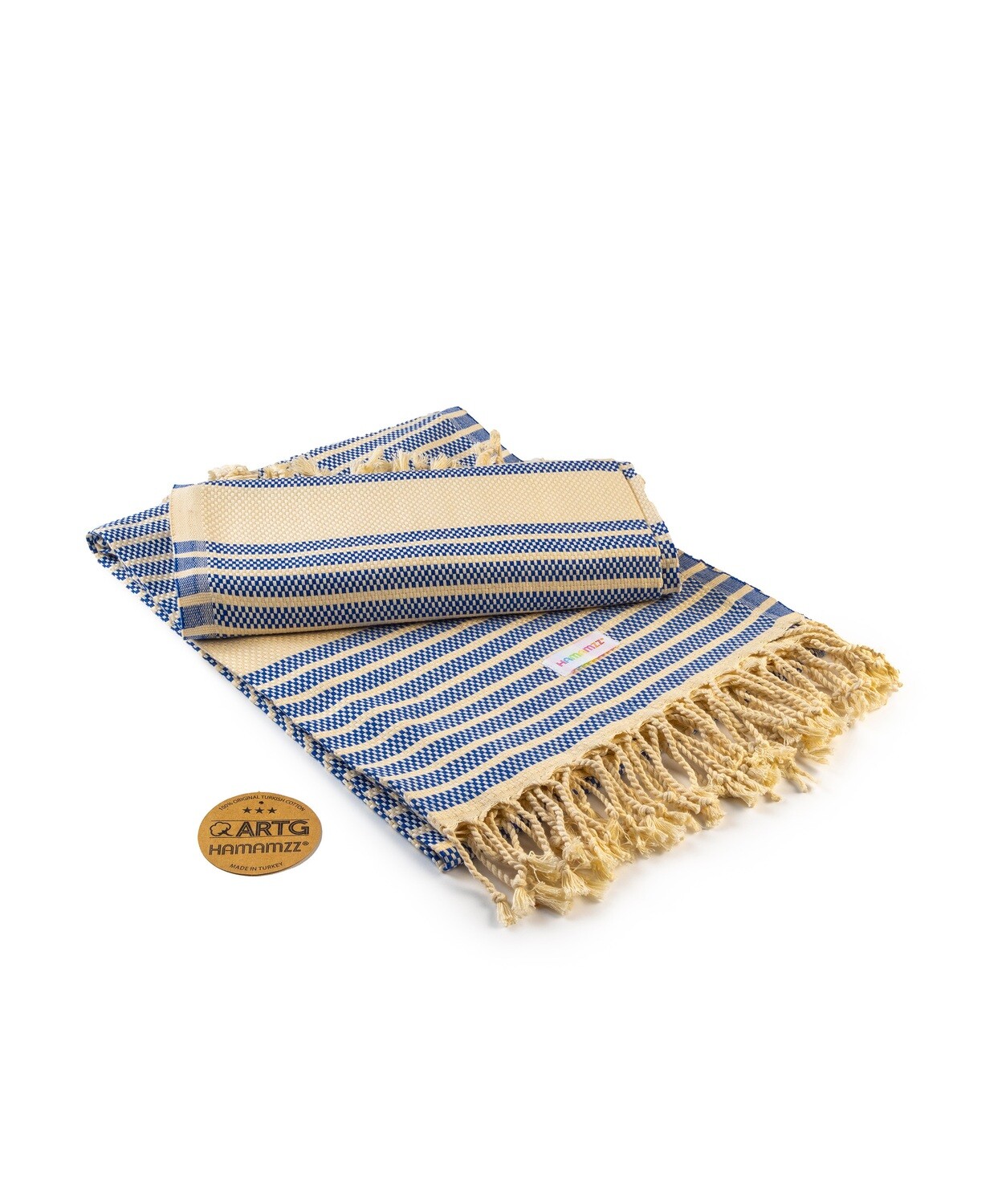 AR055 Hamamzz handdoek - Zeeblauw met Creme - Ocean Blue/Ivory
