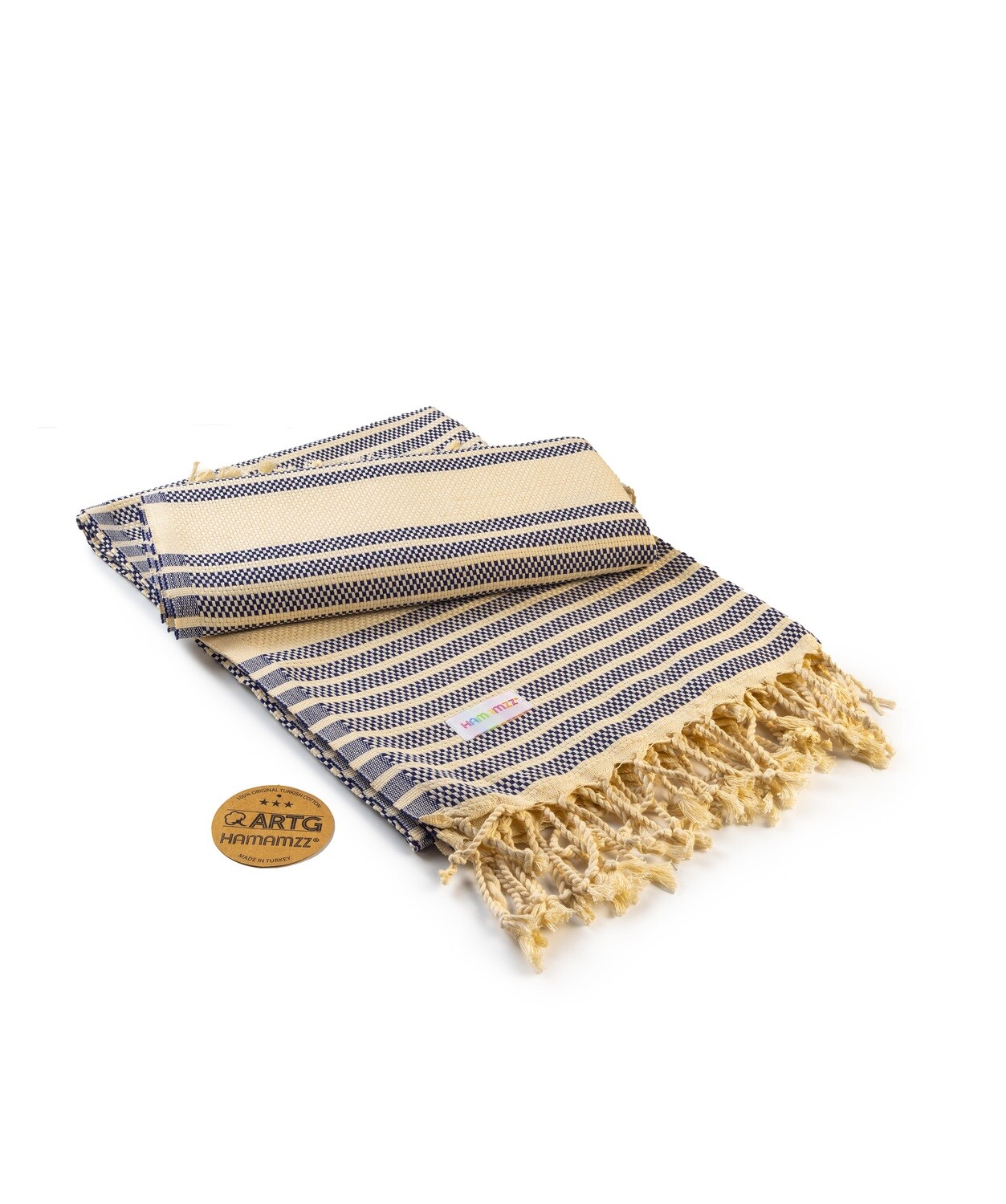 AR055 Hamamzz handdoek - Donkerblauw met Creme - Navy/Ivory