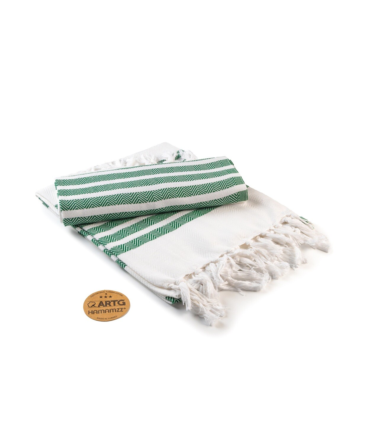 AR053 Hamamzz handdoek - Wit met Donkergroen - White/Dark Green