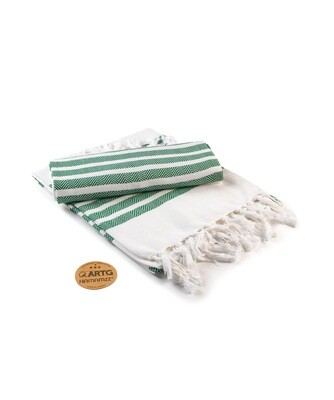AR053 Hamamzz handdoek - Wit met Donkergroen - White/Dark Green