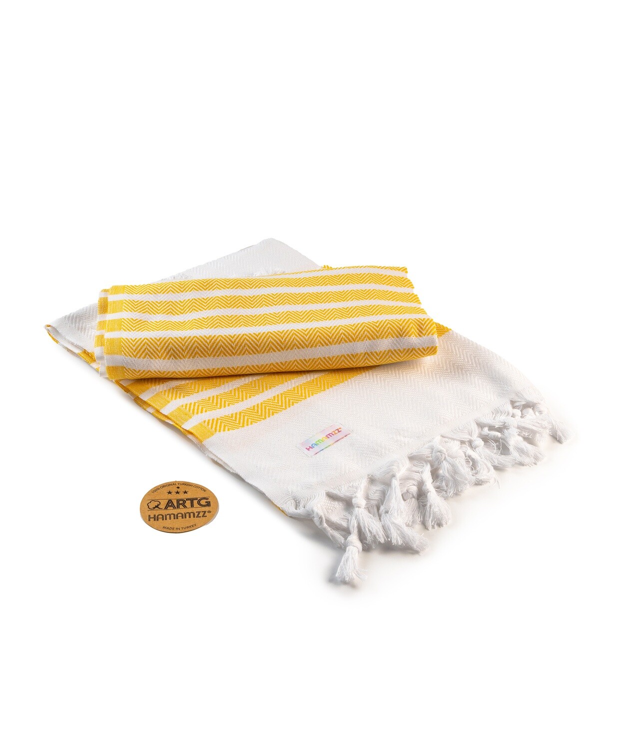 AR053 Hamamzz handdoek - Wit met Donker Geel - White/Dark Yellow