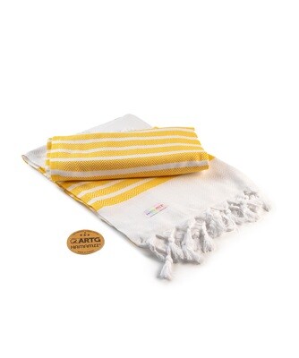 AR053 Hamamzz handdoek - Wit met Donker Geel - White/Dark Yellow