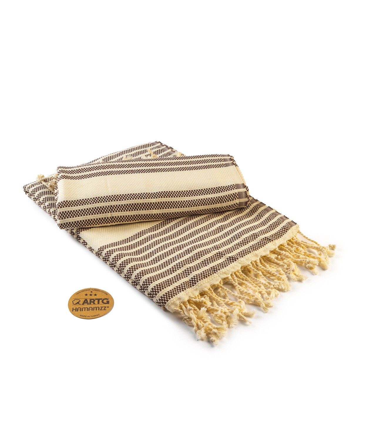 AR055 Hamamzz handdoek - Bruin met Creme - Brown/Ivory