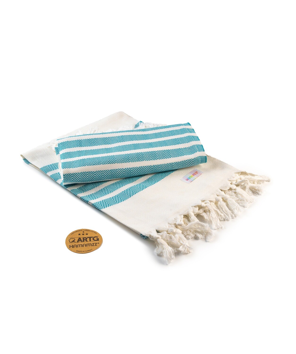 AR053 Hamamzz handdoek - Wit met Petrol Blauw - White/Petrol