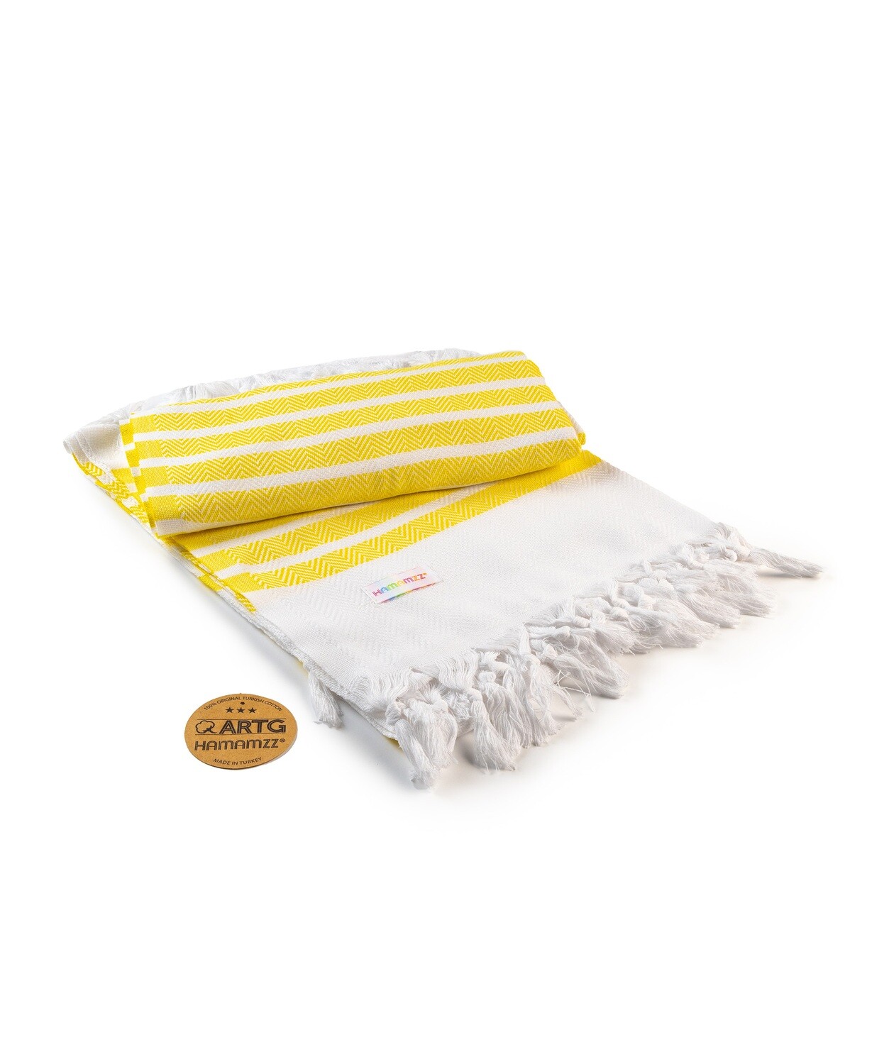 AR053 Hamamzz handdoek - Wit met Geel - White/Yellow
