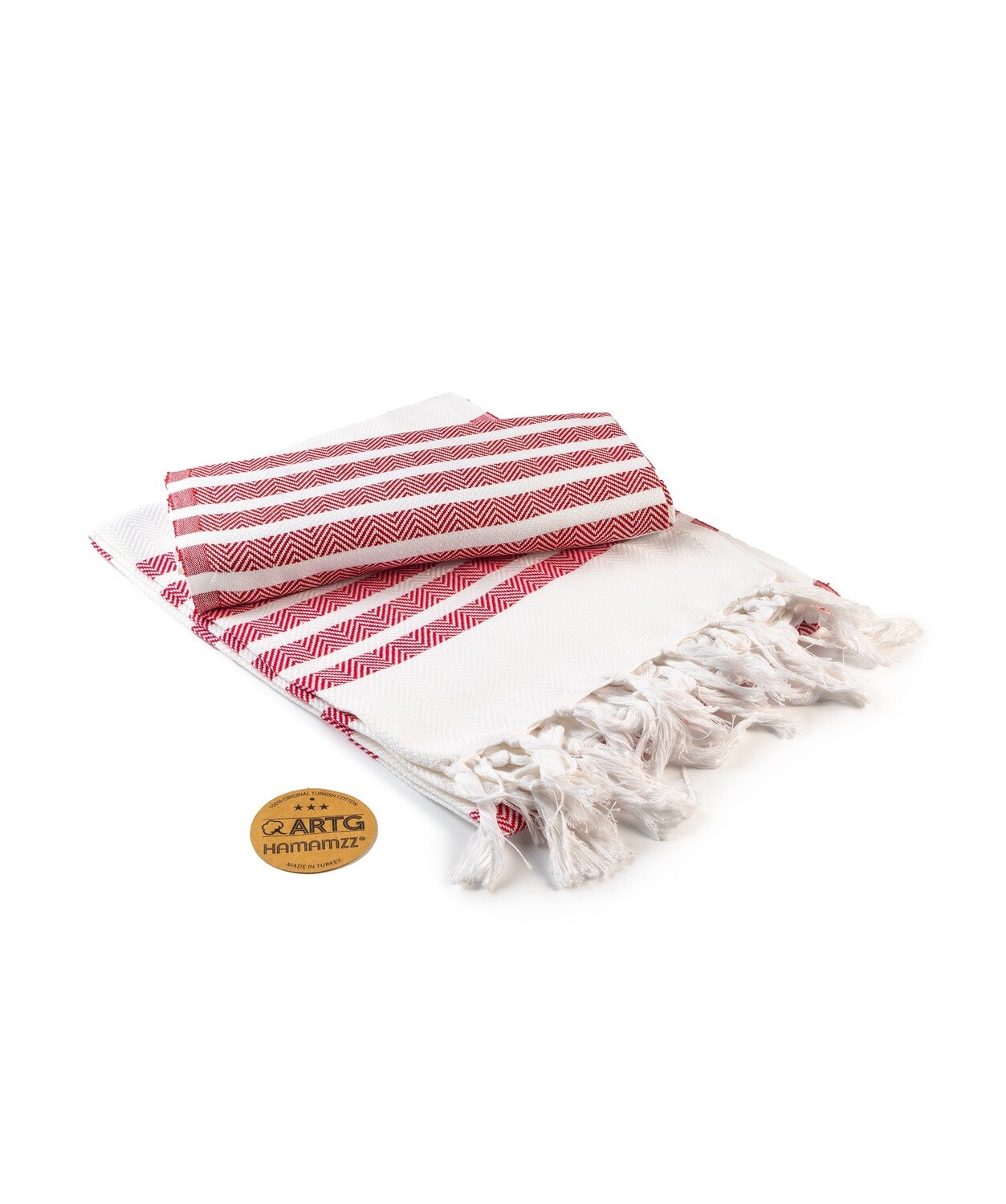AR053 Hamamzz handdoek - Wit met Vuurrood - White/Fire Red