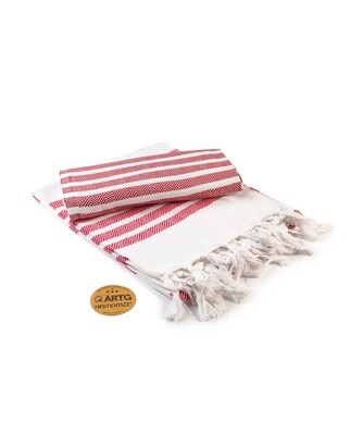 AR053 Hamamzz handdoek - Wit met Vuurrood - White/Fire Red