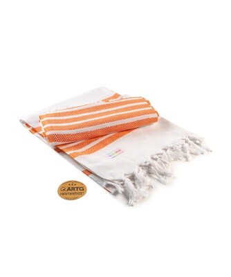 AR053 Hamamzz handdoek - Wit met Oranje - White/Orange