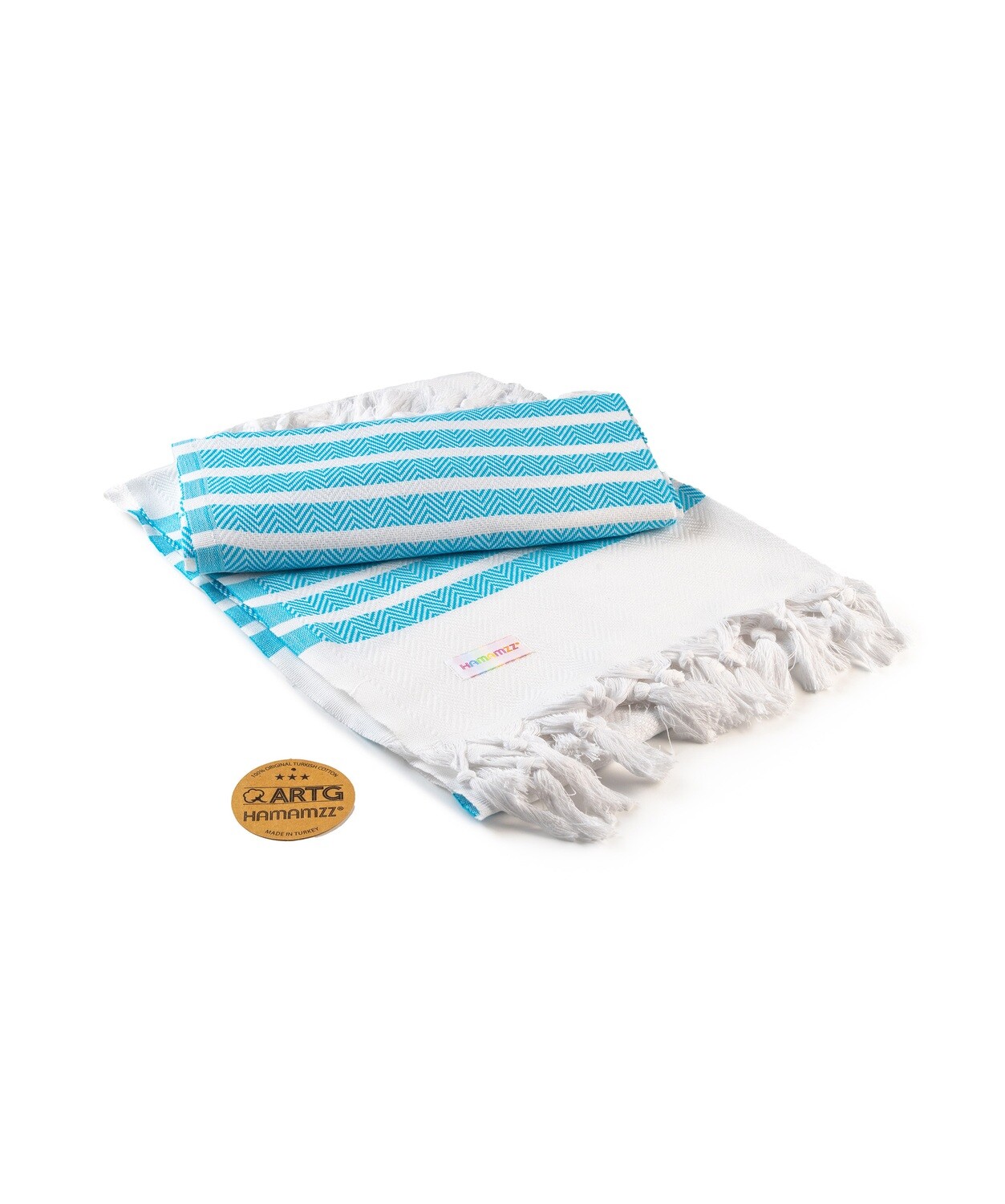 AR053 Hamamzz handdoek - Wit met Zeeblauw - White/Aqua Blue