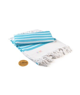AR053 Hamamzz handdoek - Wit met Zeeblauw - White/Aqua Blue