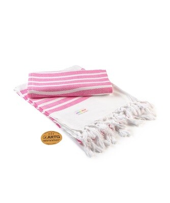 AR053 Hamamzz handdoek - Wit met Rose - White/Pink