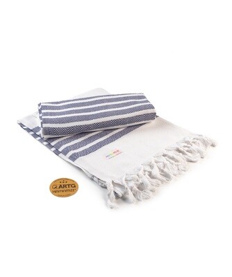 AR053 Hamamzz handdoek - Wit met Donkerblauw - White/French Navy