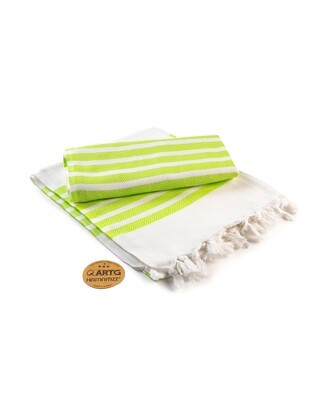 AR053 Hamamzz handdoek - Wit met Groen - White/Lime Green