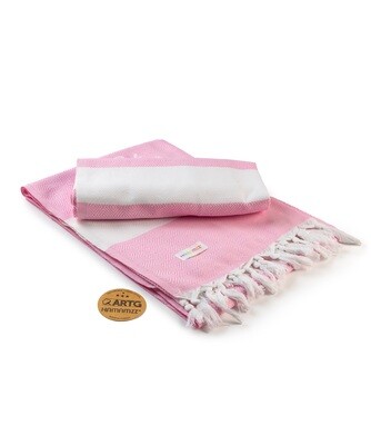 AR056 Hamamzz handdoek - Wit met Licht Rose - White/Light Pink