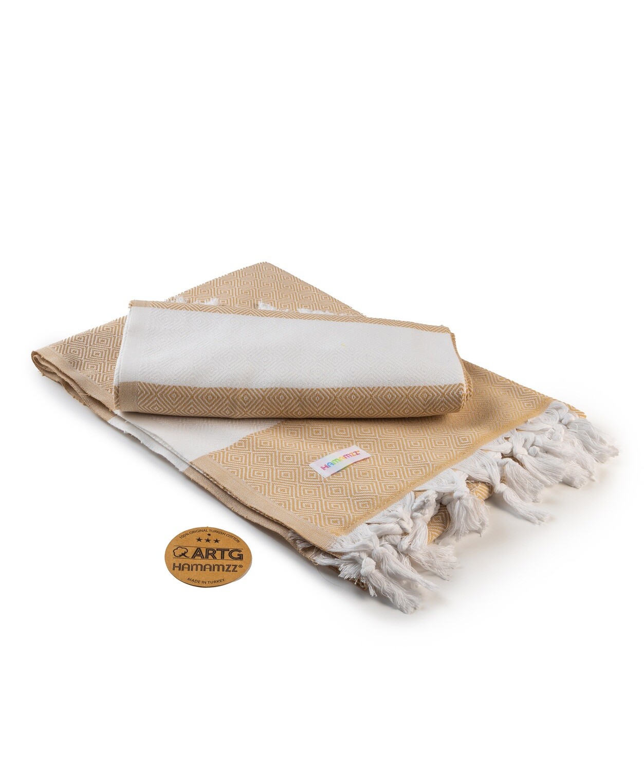 AR056 Hamamzz handdoek - Wit met Beige - White/Sand