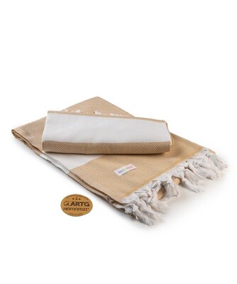 AR056 Hamamzz handdoek - Wit met Beige - White/Sand