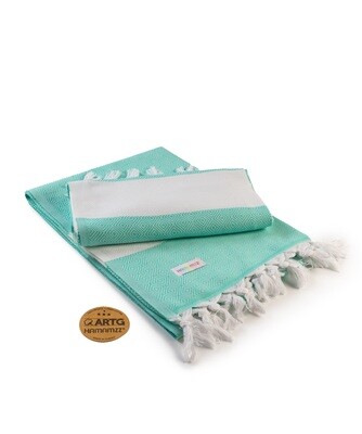 AR056 Hamamzz handdoek - Wit met Mintgroen - White/Mint Green