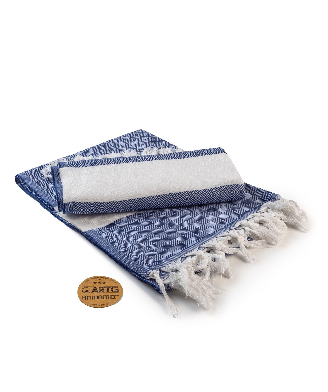 AR056 Hamamzz handdoek - Wit met Donkerblauw - White/Navy Blue