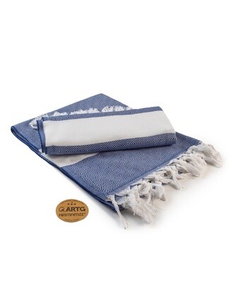 AR056 Hamamzz handdoek - Wit met Donkerblauw - White/Navy Blue