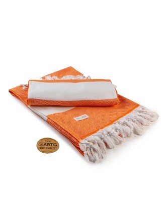 AR056 Hamamzz handdoek - Wit met Oranje - White/orange
