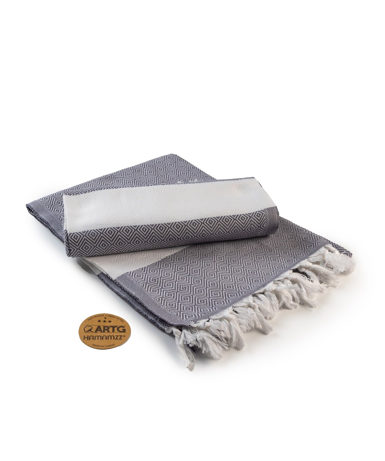 AR056 Hamamzz handdoek - Wit met Donkergrijs - White/Graphite